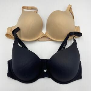 Savage X Fenty Black Tan Lace Accent Full Coverage T-shsirt Bra Sz 36DD Lot of 2